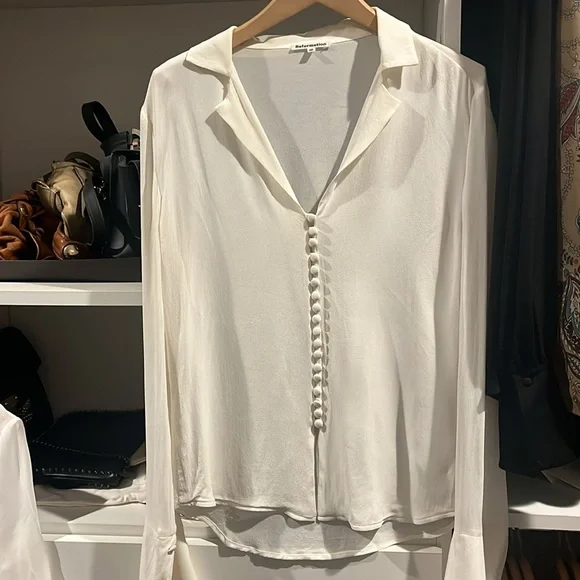 Reformation Jeremiah top blouse button up shirt extra small XS cream gossamer S - Picture 2 of 7
